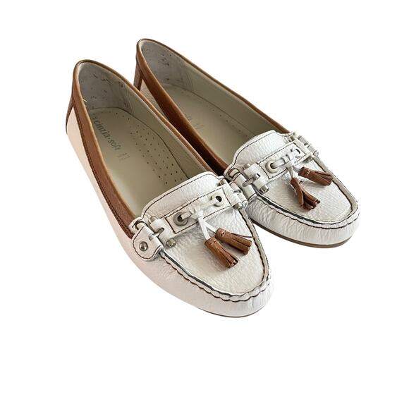Cinzia Soft White Brown Leather Slip On Tassel Moccasin Loafers Women’s Size 40 - Picture 1 of 14